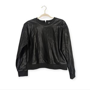 Grey Lab Black Faux Leather Back Zip Sweatshirt Size S